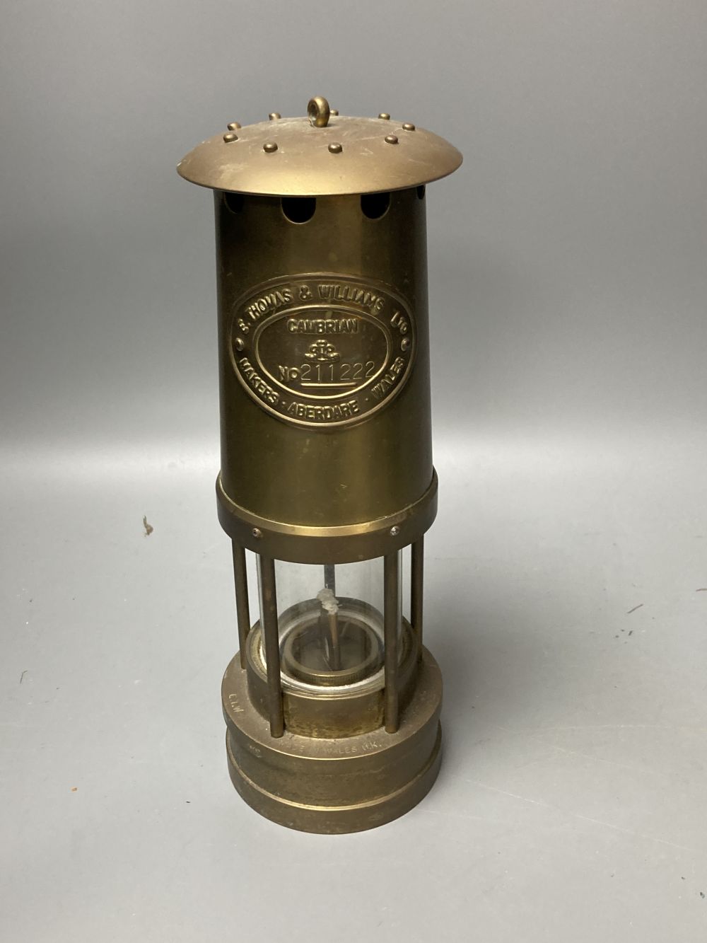 Three brass and chrome miners lamps, 25cm high